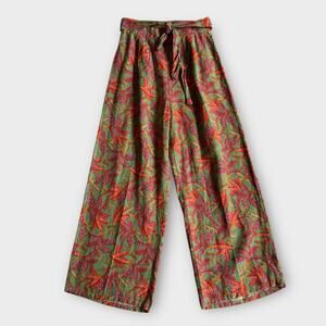 FUN AND FLIRT BOHO FLORAL GREEN ABSTRACT FLORAL CROPPED WIDE LEG PANTS SMALL